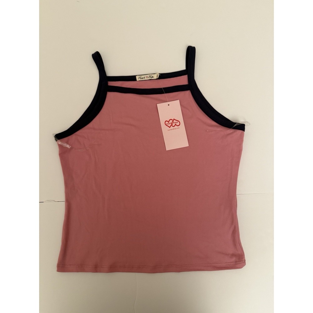 Hearts & Hips Women Large Pink Navy Camisole Tank Top Preppy Minimalist Cute NWT